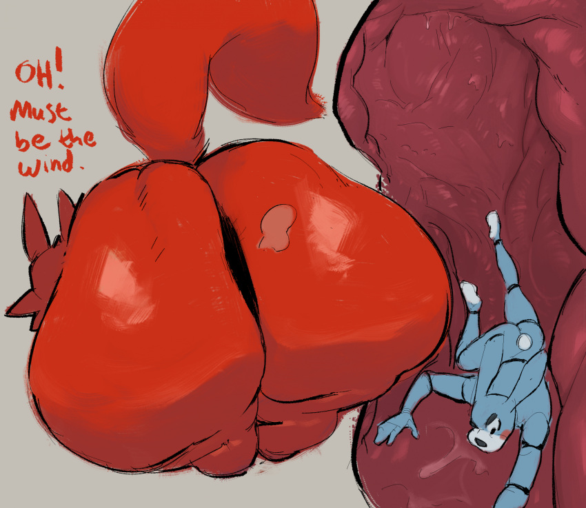 ambiguous_fluids anal anal_vore animatronic anus ass ass_up athletic big_butt blue_body bodily_fluids canid canine comic comic_panel duo exploring five_nights_at_freddy's five_nights_at_freddy's_2 fox foxy_(fnaf) hi_res internal jojobiz lagomorph machine male male/male mammal poof red_body robot scottgames sweat tagme thick_thighs toy_bonnie_(fnaf) vore