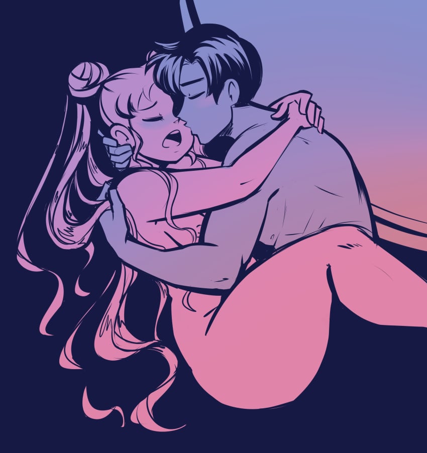 1boy 1girls bishoujo_senshi_sailor_moon canon_couple cerealharem_(artist) couple embrace imminent_kiss kiss mamoru_chiba moaning nude open_mouth romantic sex small_breasts thick_thighs tuxedo_mask usagi_tsukino