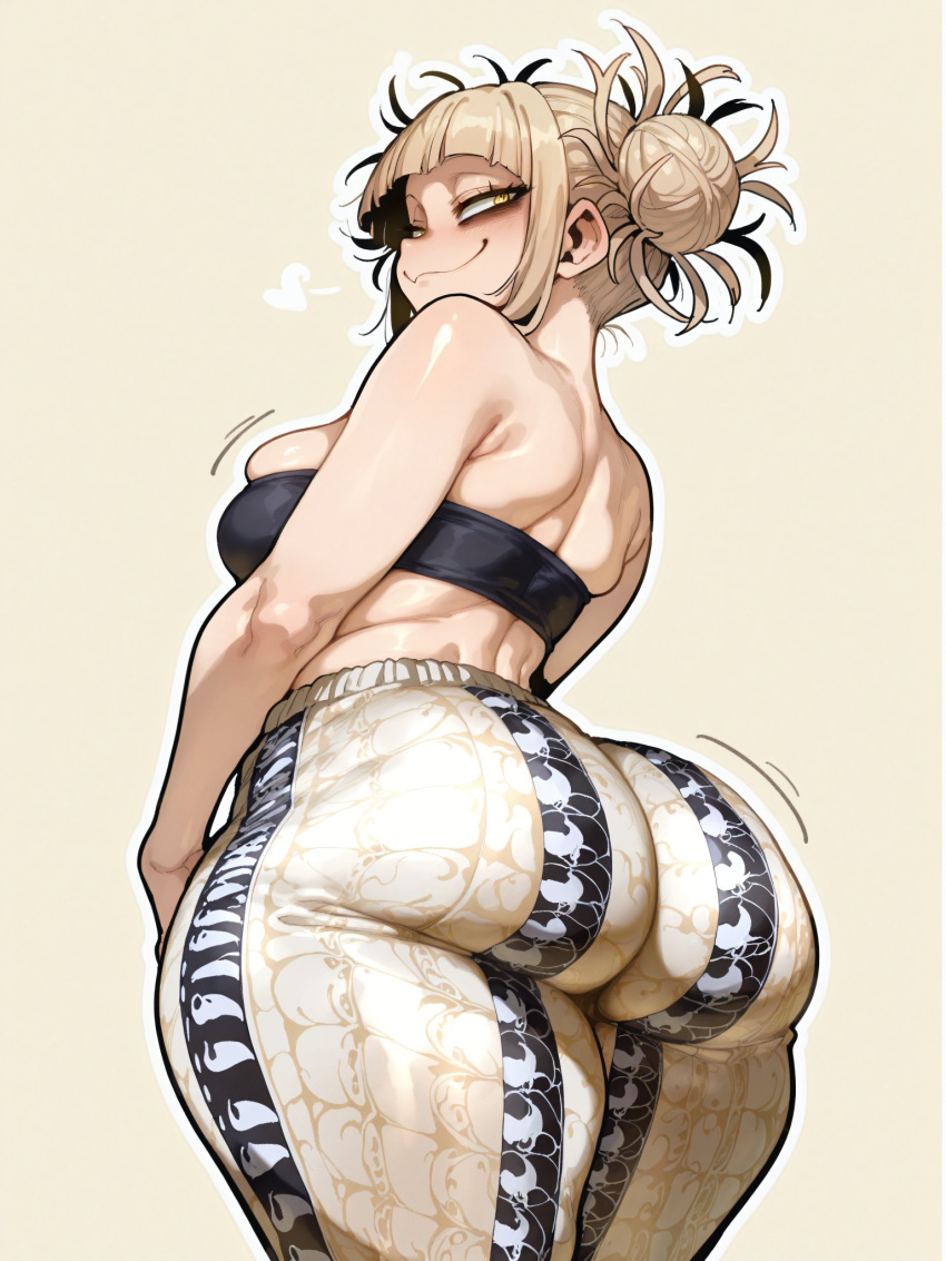 ai_generated bare_thighs big_ass big_breasts big_butt blonde_hair boku_no_hero_academia fat_ass forbidden_pants gigantic_ass hairbow himiko_toga huge_breasts huge_thighs large_breasts light-skinned_female light_skin looking_back low-angle_view massive_ass my_hero_academia oatmealdood shounen_jump smiling solo_female squatting sweat sweatdrop thick_body thick_female thick_thighs thighs topless twintails voluptuous voluptuous_female yellow_eyes