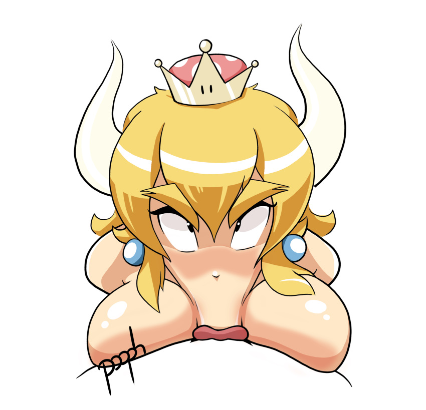 :>= blonde_eyebrows blonde_hair bowsette breasts crown duo ear_piercing eyebrows faceless_male fellatio female genderswap hair hi_res horns humanoid lips male mario_(series) new_super_mario_bros._u_deluxe nintendo nude oral penile piercing pooph sex signature simple_background solo_focus straight super_crown video_games white_background