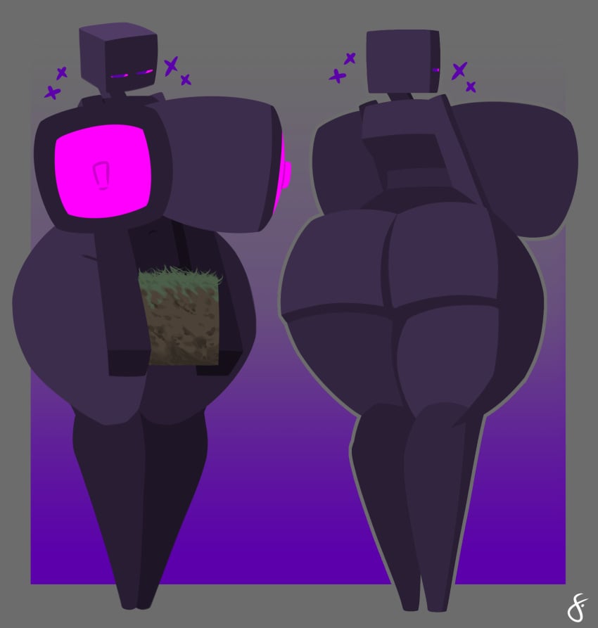 1girls 2d_(artwork) 4random_user_(artist) big_areola breasts breasts_out enderman enderwoman female female_focus female_only gradient_background grey_background hi_res huge_breasts huge_thighs looking_at_viewer minecraft mojang purple_body purple_eyes purple_nipples tagme thighs