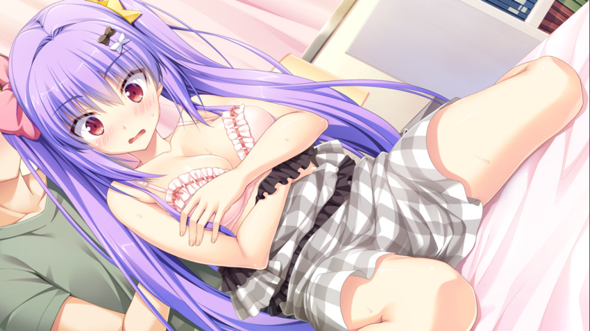 1boy 1boy1girl 1girls cg clothed embarrassed faceless_male imouto love_triangle_trouble ltt nanaru_(ltt) purple_hair