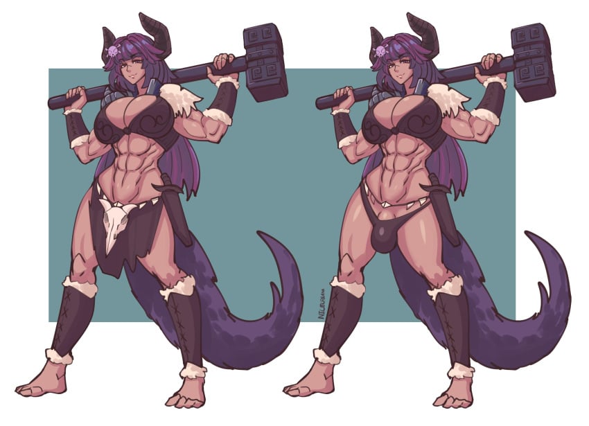 1futa abs big_breasts breasts bulge cleavage dickgirl futa_only futanari hammer horns intersex large_breasts monster_girl muscles muscular muscular_futanari nicecream penis penis_bulge solo_futa tail