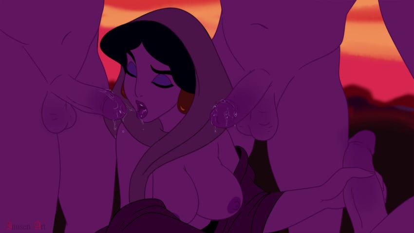 aladdin blowjob breasts cheating cum cum_in_mouth disney disney_princess erect_penis faceless_male fellatio group_sex inusen nipples peasant peasant_woman penis penis_grab princess princess_jasmine royalty teen teenager testicles young