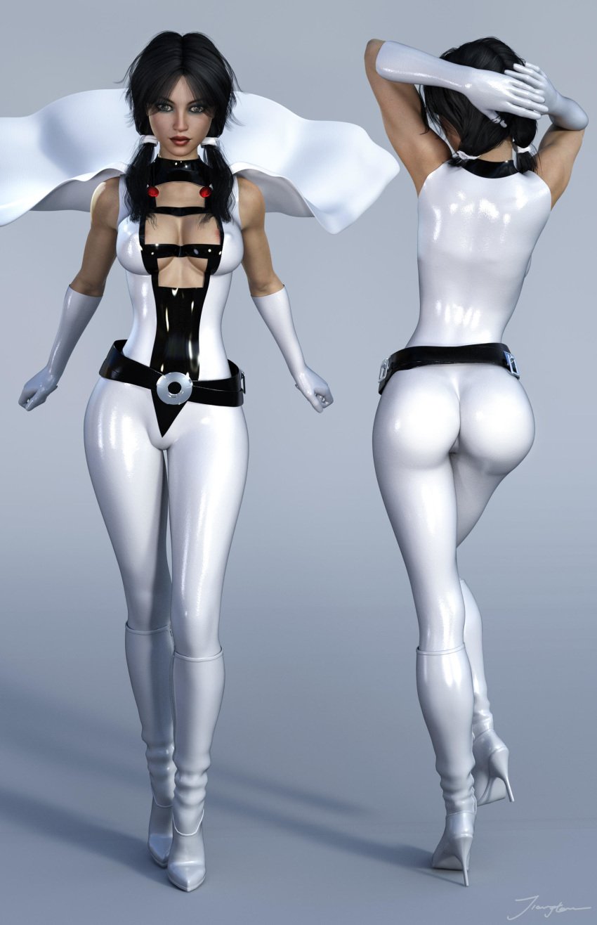 3d arms_behind_head arms_up ass back_view belt bgztlian black_belt black_hair bodysuit boots breasts cape cleavage dat_ass dc dc_comics erect_nipples erect_nipples_under_clothes eyeshadow from_behind front_view gloves hair_tie hairtie hands_behind_head hands_up hazel_eyes heels high_heel_boots high_heels leather_boots legion_of_superheroes lipstick long_hair makeup mascara medium_breasts nipple_bulge nipples phantom_girl red_lips red_lipstick signature standing superheroine thick_ass thigh_boots thigh_high_boots thighhigh_boots tiangtam tinya_wazzo twintails white_bodysuit white_cape white_gloves white_heels white_high_heels