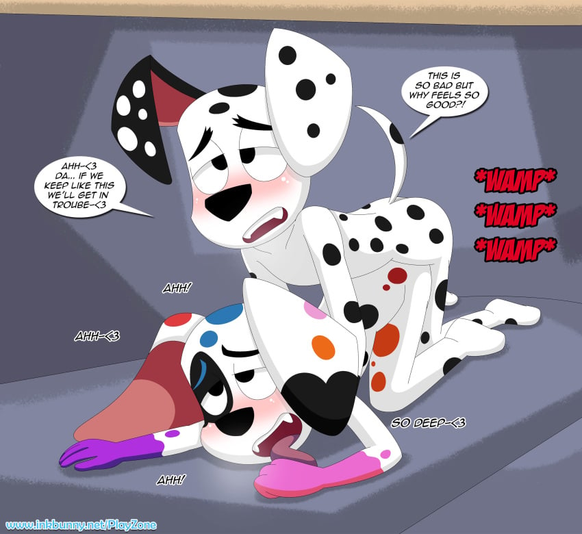 101_dalmatian_street 101_dalmatians absurd_res all_fours ambiguous_penetration anthro anthro_on_anthro anthro_penetrated anthro_penetrating anthro_penetrating_anthro canid canine canis da_vinci_(101_dalmatians) dalmatian dialogue disney doggy_style domestic_dog duo dylan_(101_dalmatians) english_text female from_behind_position hi_res incest male mammal penetration playzone sex speech_bubble text tongue tongue_out