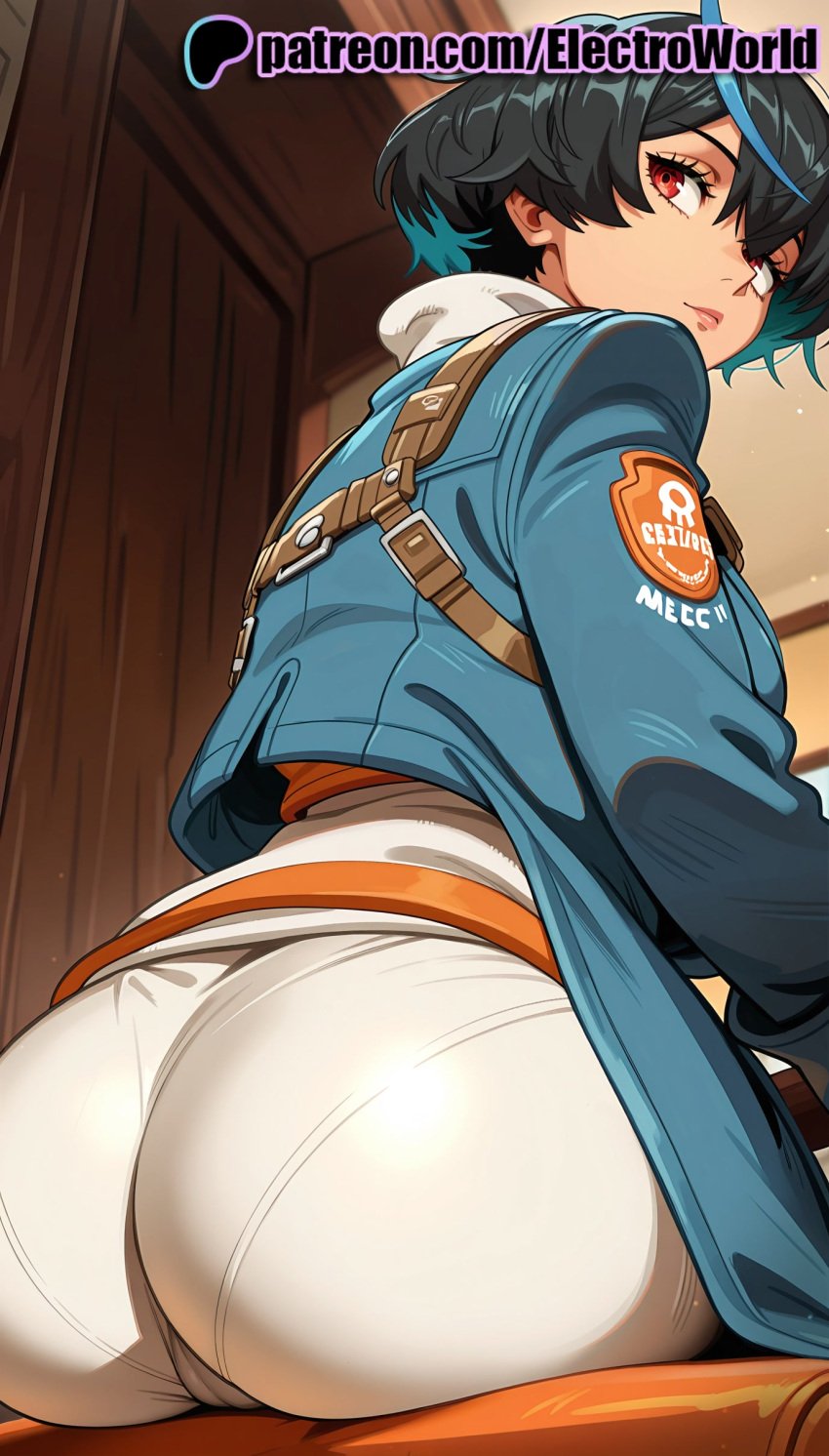 1girls 2025 ai_generated artist_name ass ass_focus black_hair electroworld fat_ass female giant_ass guilty_gear heavy_ass hi_res high_quality high_resolution highres huge_ass looking_back massive_ass patreon patreon_username red_eyes short_hair solo stable_diffusion thick_ass unika_(guilty_gear) watermark wide_ass