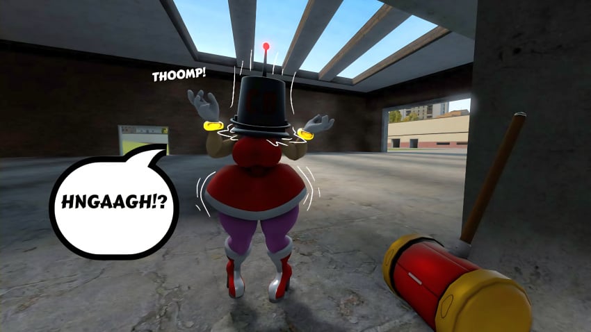 100acrew 2025 amy_rose anthro ass brainwashing bucket_helmet bucket_on_head chum_bucket chum_bucket_bucket_helmet confused curious dialogue dronification female female grabbing grabbing_object hammer hedgehog hedgehog_girl inside_building looking_up mind_control mobian mobian_(species) piko_piko_hammer pink_body pink_hair red_dress sega sfm sonic_(series) sonic_the_hedgehog_(series) source_filmmaker speech_bubble standing