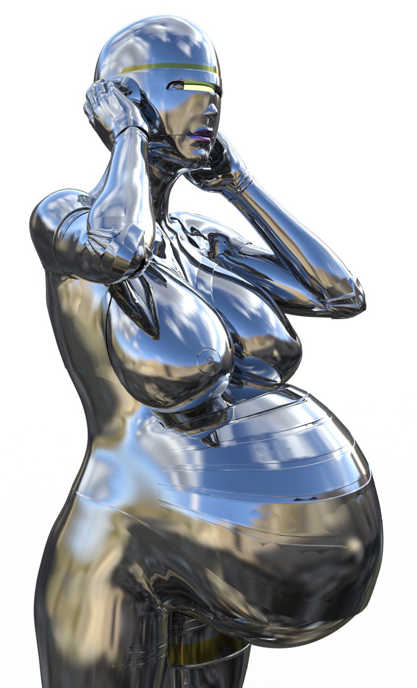 1girls 3d bald bald_female belly big_belly big_breasts breasts female female_only large_breasts metallic_body metallic_nipples nipples pregnant pregnant_belly pregnant_female robot robot_girl sagacioussemicolon silver_skin solo solo_female visor