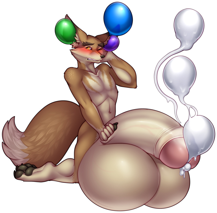 balloon balls big_balls blush bodily_fluids canid canine cum ejaculation genital_fluids giant_sperm gigantic_penis gigantic_testicles hi_res huge_balls humanoid_penis hyper hyper_balls hyper_penis male mammal maws-paws penis yellow_eyes