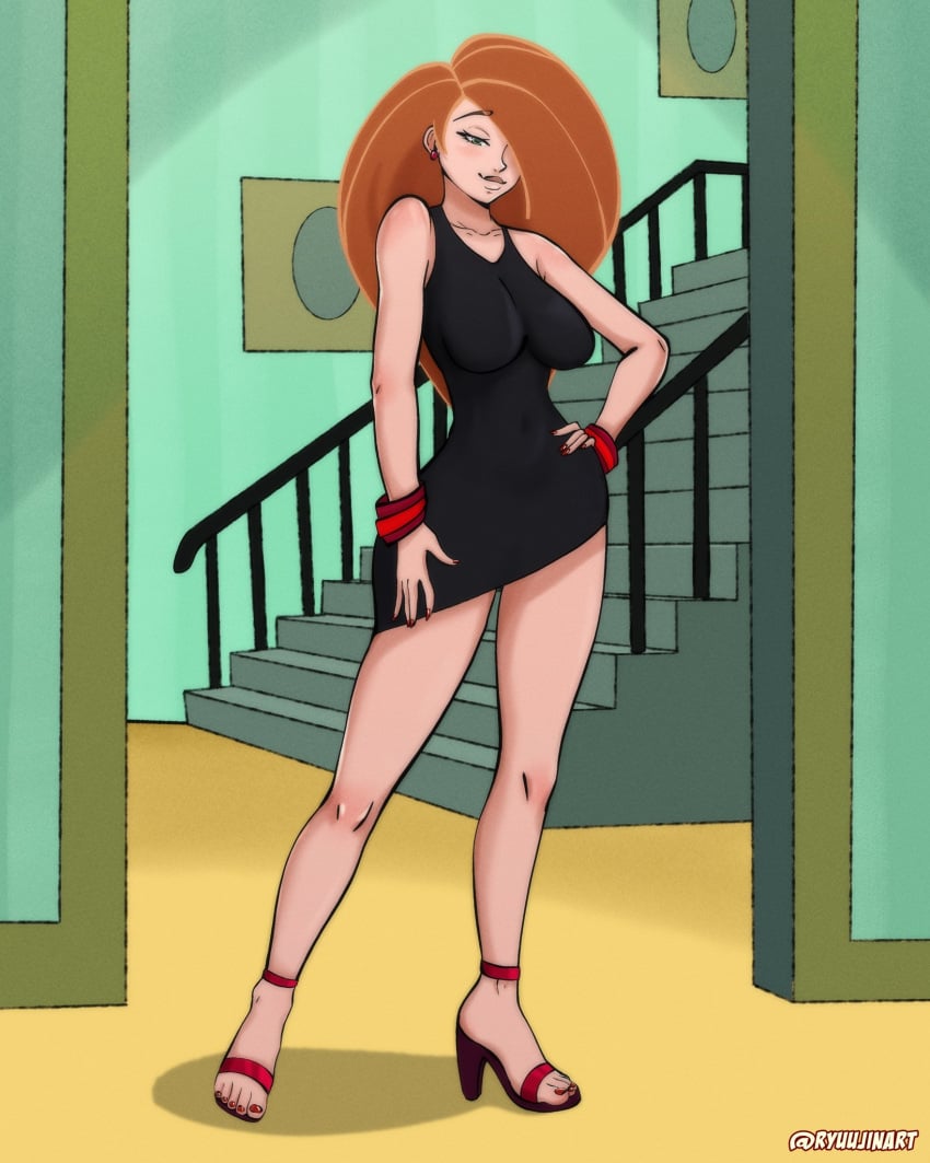 1girls big_ass big_breasts big_butt big_nipples big_thighs big_titties breasts clothing curvaceous curvaceous_female curvaceous_figure curvy curvy_figure curvy_hips dress female female_focus female_only kim_possible kimberly_ann_possible long_hair looking_at_viewer naked orange_hair ryuujinart solo solo_female