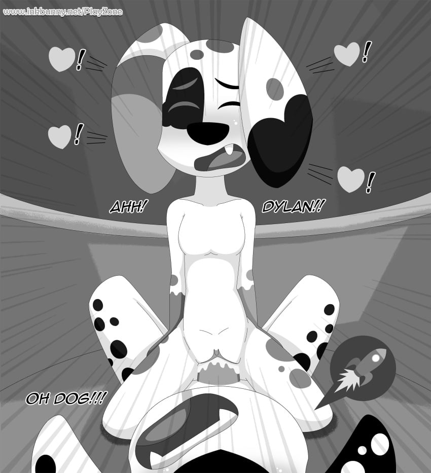 ! 101_dalmatian_street 101_dalmatians absurd_res anthro anthro_on_anthro anthro_penetrated anthro_penetrating anthro_penetrating_anthro black_and_white bodily_fluids breasts canid canine canis clitoris cowgirl_position cum cum_in_pussy cum_inside da_vinci_(101_dalmatians) dalmatian disney domestic_dog duo dylan_(101_dalmatians) faceless_male featureless_breasts female female_focus genital_fluids greyscale heart hi_res incest male mammal monochrome nude on_top penetration penis playzone pussy sex small_breasts straight vaginal_penetration