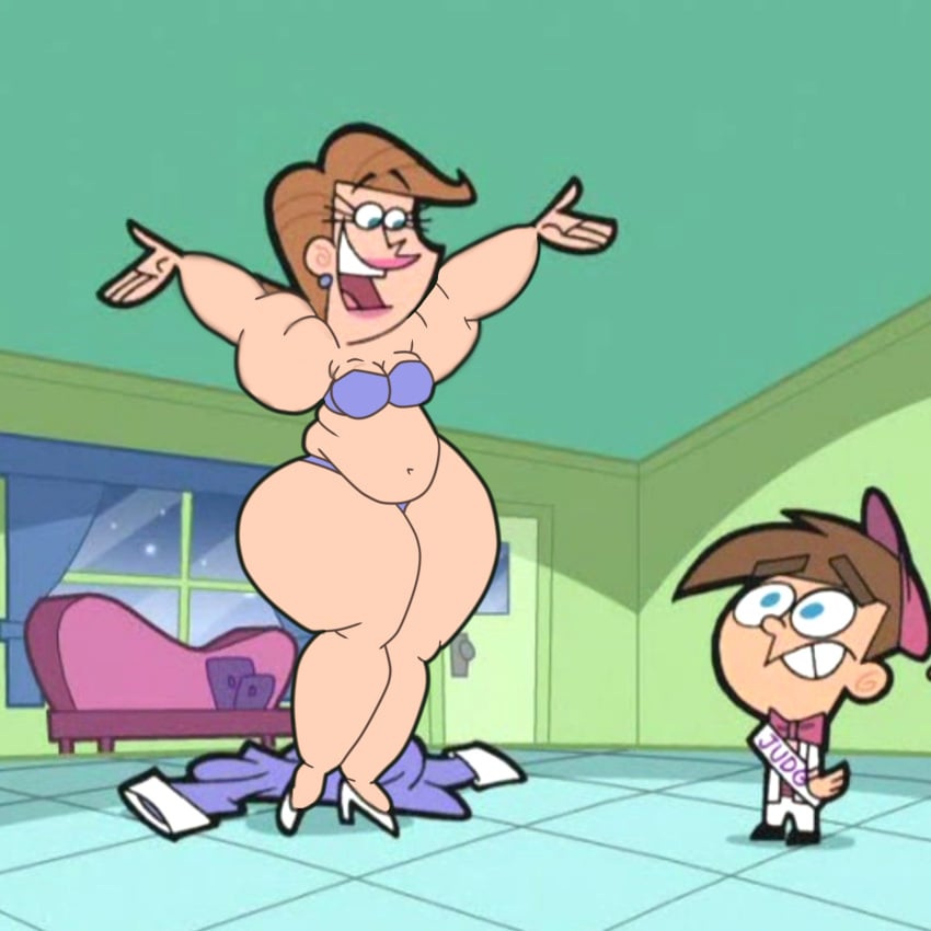 bathrobe belly_overhang big_belly big_breasts bikini clothes_on_floor couch fat fat_folds flabby_arms flabby_legs lavender_bikini living_room mrs._turner obese obese_female obese_human overweight overweight_female overweight_human screencap_edit the_fairly_oddparents thick_thighs timmy&#039;s_mom timmy_turner umiko-sasaki white_high_heels wide_hips window
