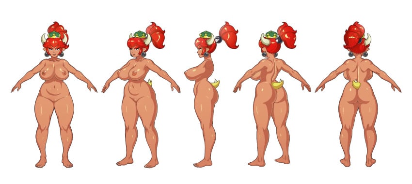 1girls a-pose areolae ass big_breasts bowsette breasts dark-skinned_female dark_skin female female_only genderswap hard-degenerate large_breasts mario_(series) new_super_mario_bros._u_deluxe nintendo nipples nude pussy red_bowsette solo white_background