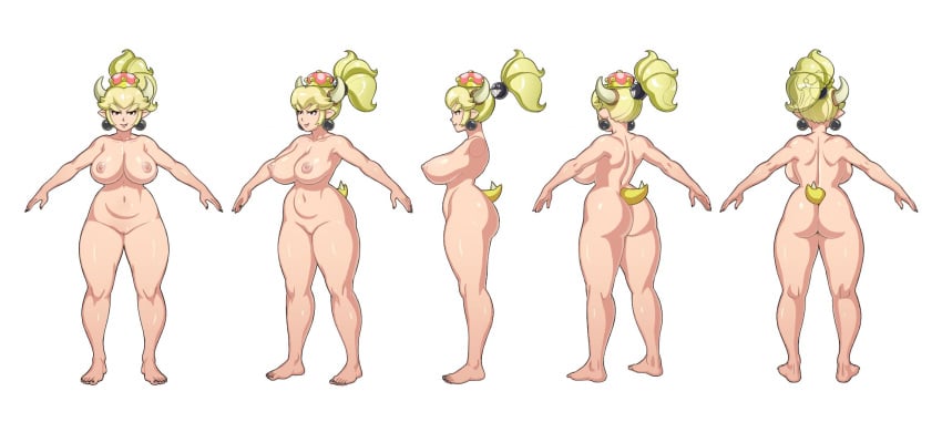 1girls 5_toes a-pose areolae ass barefoot big_breasts black_toenails bowsette breasts crown feet female female_only genderswap hard-degenerate large_breasts mario_(series) model_sheet new_super_mario_bros._u_deluxe nintendo nipples nude ponytail pussy solo thick_thighs toenail_polish toes turnaround voluptuous white_background