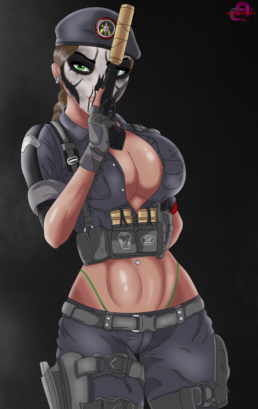 1girls big_breasts brazilian brazilian_female breasts brown_hair caveira_(rainbow_six) cleavage ed_product female female_only g-string green_eyes latina rainbow_six rainbow_six_siege solo tagme tom_clancy ubisoft video_games