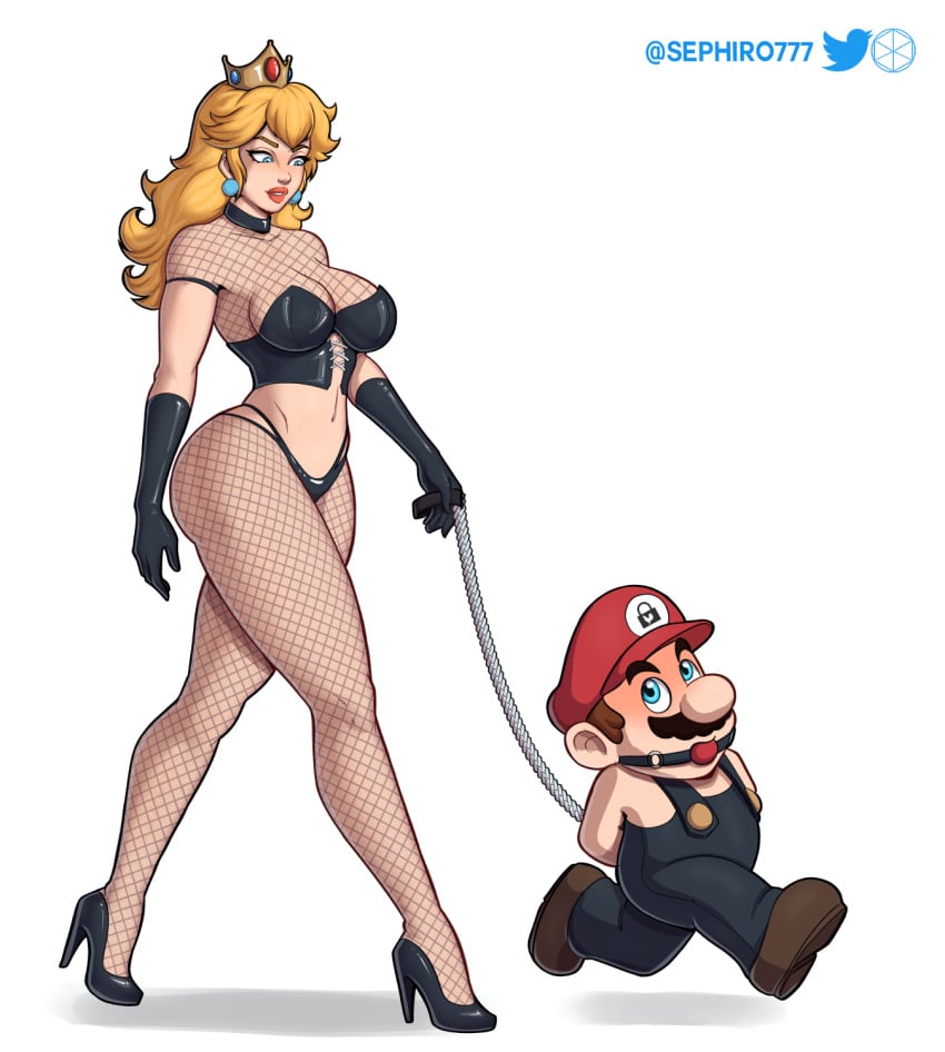 1boy 1girls bondage breasts dominant_female female female_domination femdom leash male malesub mario mario_(series) mistress nintendo princess_peach sephiroth-777 size_difference slave tagme