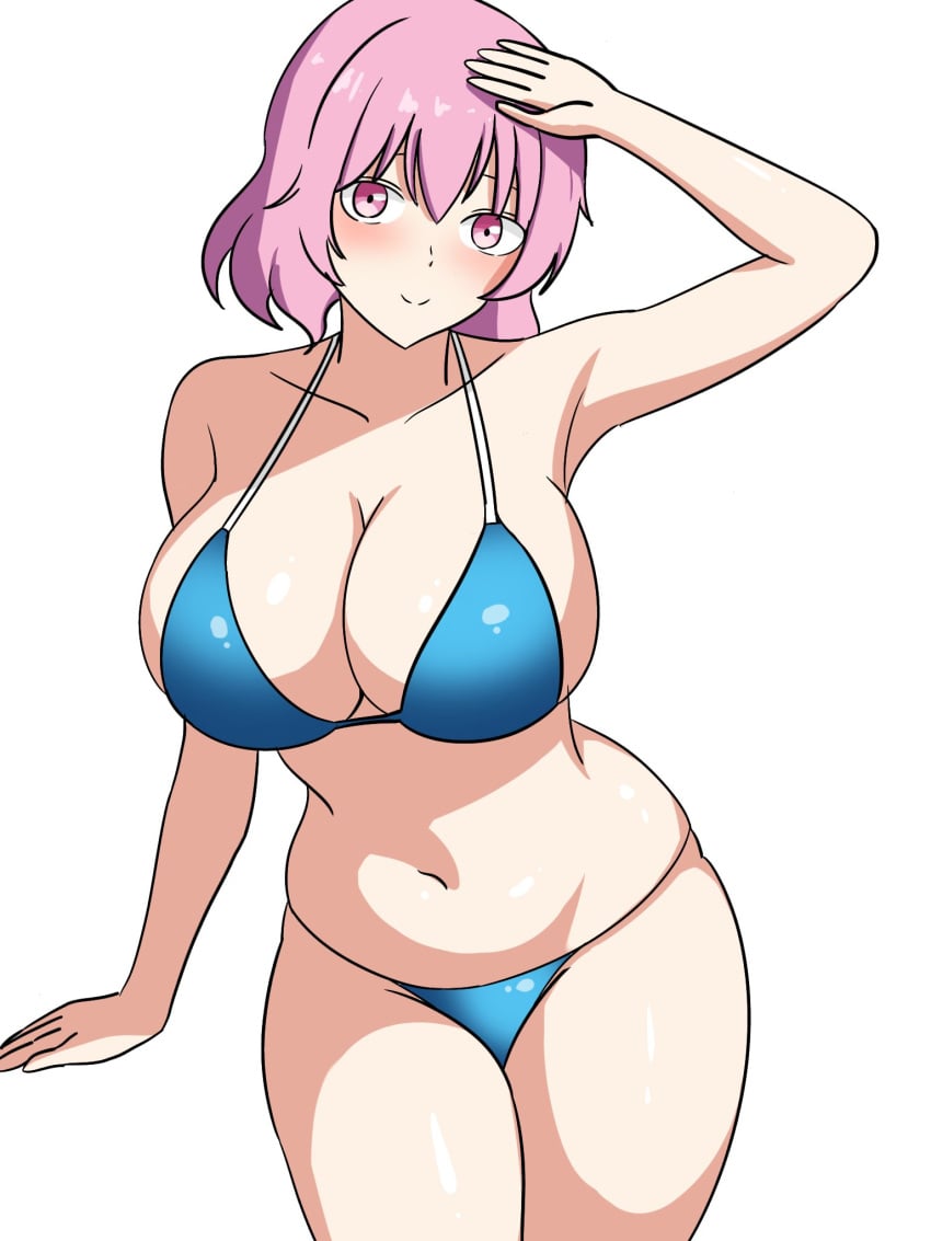 1girls big_breasts bikini breasts ehehe52921343 ghost_girl light-skinned_female pink_eyes pink_hair smile solo solo_female thick_thighs thighs touhou white_background yuyuko_saigyouji