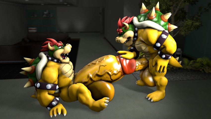 3d bowser clone cockfucking hyper_balls hyper_penis koopa male_only male_penetrating mario_(series) penis red_eyes red_hair selfcest shell supeario urethral_penetration yellow_skin