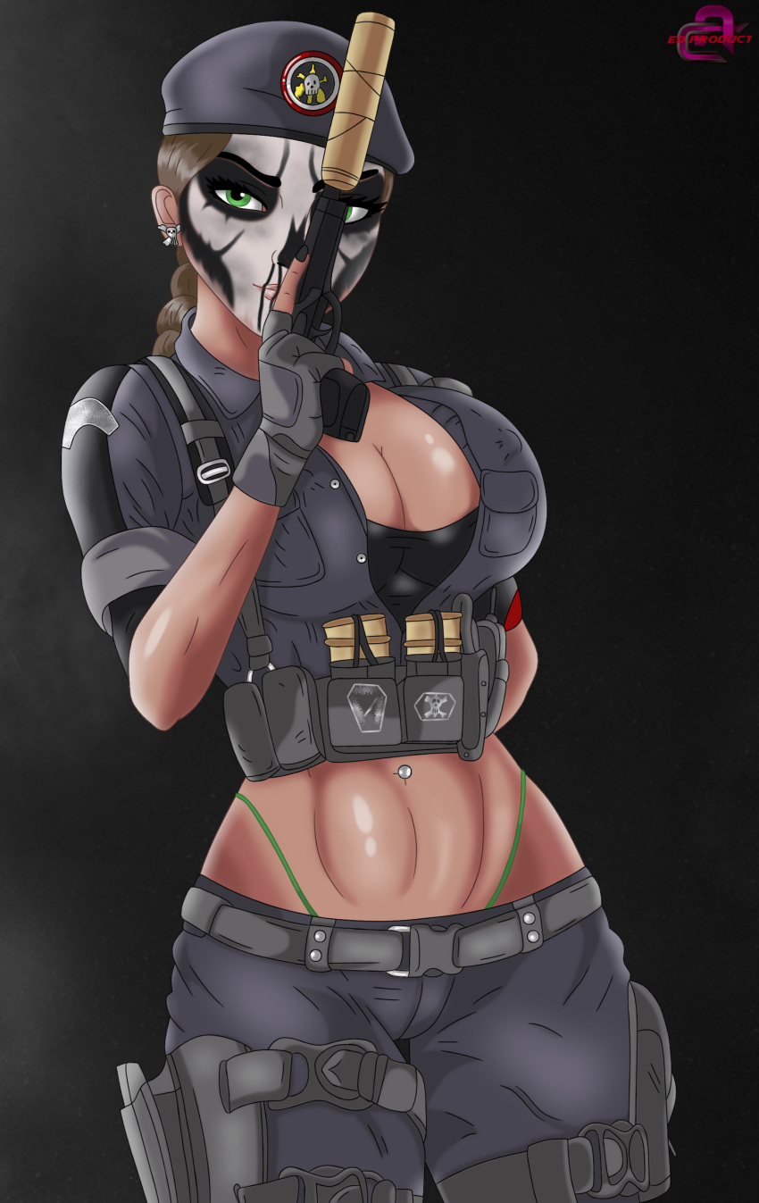 1girls big_breasts brazilian brazilian_female breasts brown_hair caveira_(rainbow_six) ed_product female green_eyes gun lips rainbow_six rainbow_six_siege tactical tagme tom_clancy