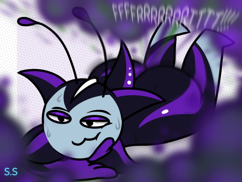 1boy antennae ass big_butt black_body black_skin commission commissioner_upload fart fart_cloud fart_fetish farting fins flat_colors fluke_(kaithedumbass02) green_fart grey_body grey_skin lying_on_stomach male male_fart male_only purple_body purple_fart purple_skin sci-salandre simple_background slugterra tail unaware white_body white_markings white_skin