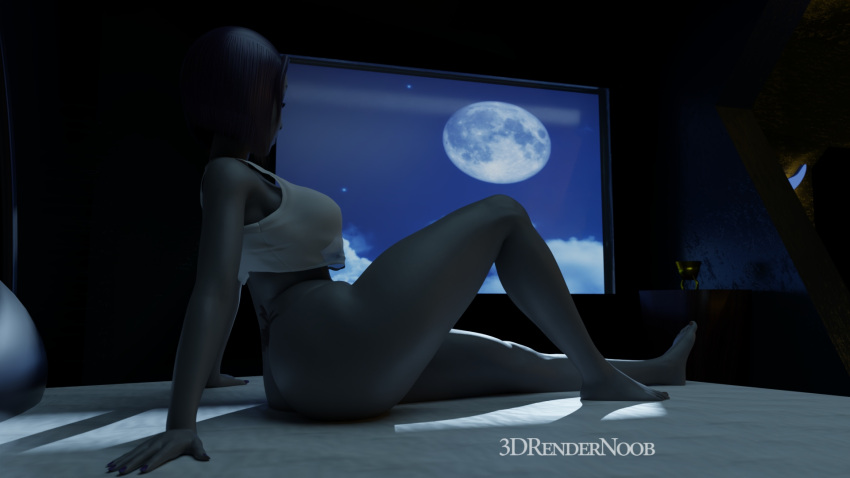 1girls 3d 3drendernoob ass_crack barefoot bedroom big_ass bottomless dc dc_comics female female_only full_moon goth raven_(dc) sideboob solo_female tank_top tattoo teen_titans thick_thighs