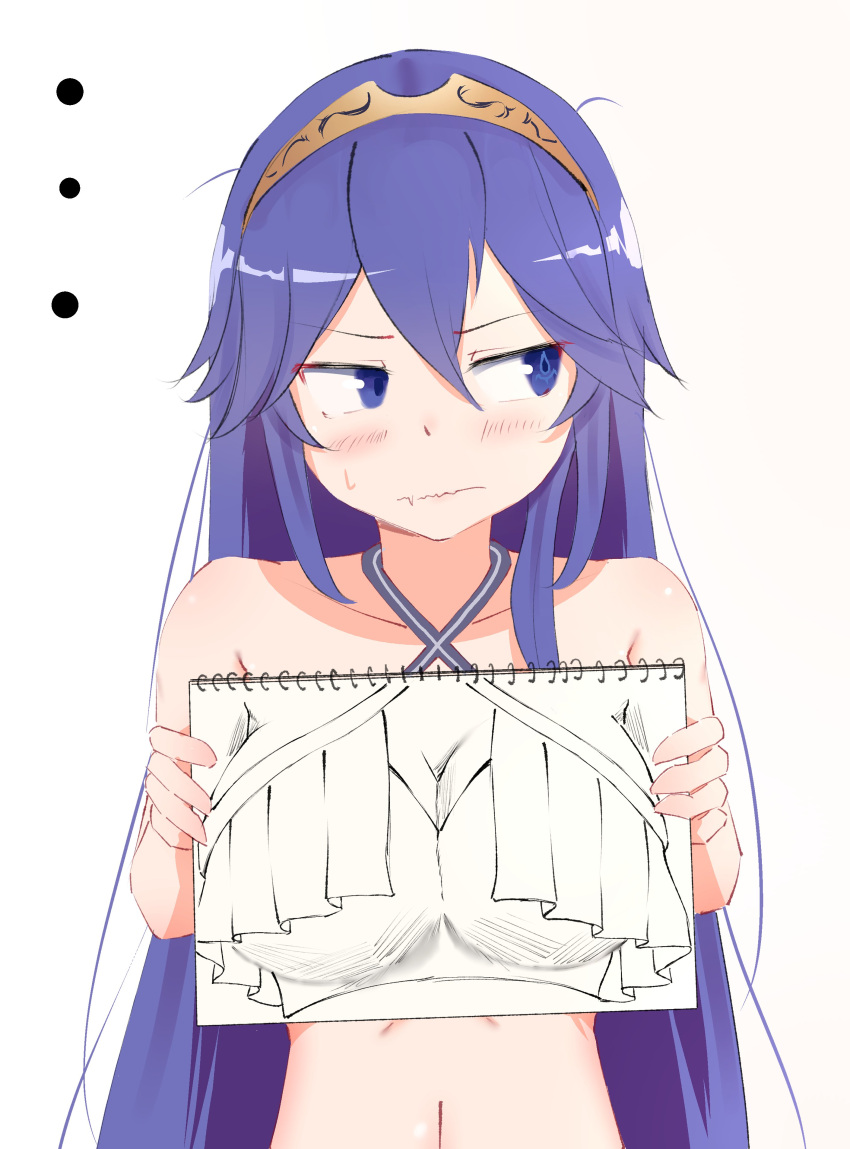 ... 1girls babywipes bikini blue_eyes blue_hair breasts cleavage drawing_(object) embarrassed female female_only fire_emblem fire_emblem_awakening large_breasts looking_away lucina_(fire_emblem) nintendo solo swimsuit symbol-shaped_pupils wipe_(artist)