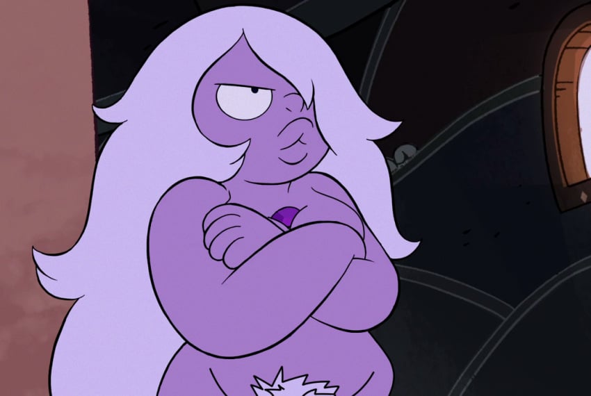 1girls 2020s 2024 accurate_art_style amethyst_(steven_universe) cartoon_network casual female gem_(species) hairy_pussy nude nude_female nude_filter pubic_hair purple_body purple_skin screenshot self_upload steven_universe su_edits