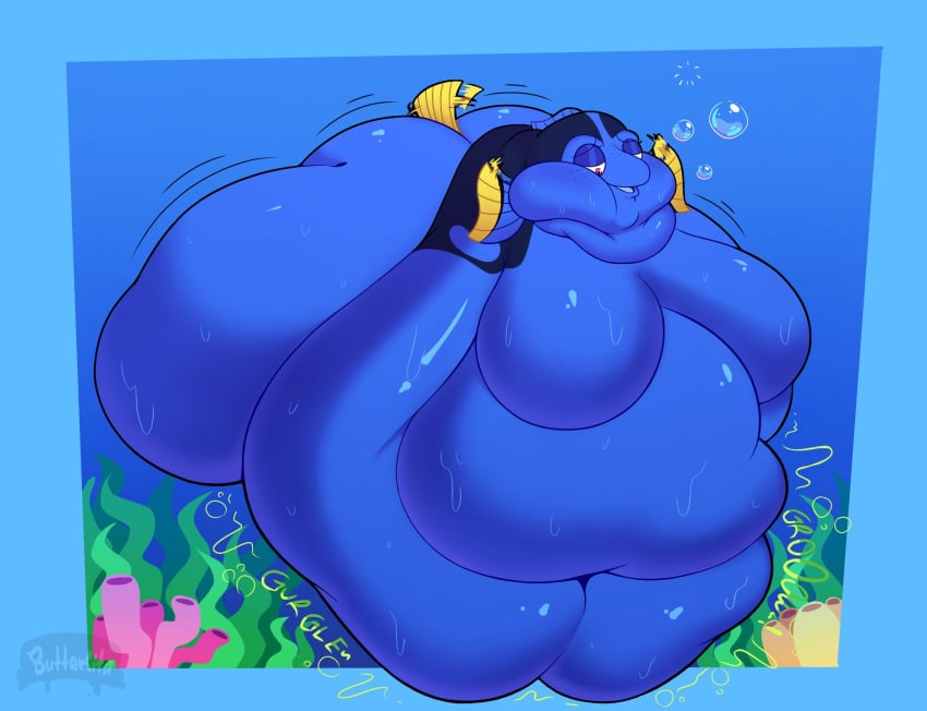 1female 2024 better_version_at_source big_belly blue_body buttersita chubby chubby_female digital_drawing_(artwork) digital_media_(artwork) disney dory_(finding_nemo) fat_ass fat_belly female finding_dory finding_nemo fins fish fish_tail gurgling gurgling_belly huge_ass morbidly_obese obese_female pixar