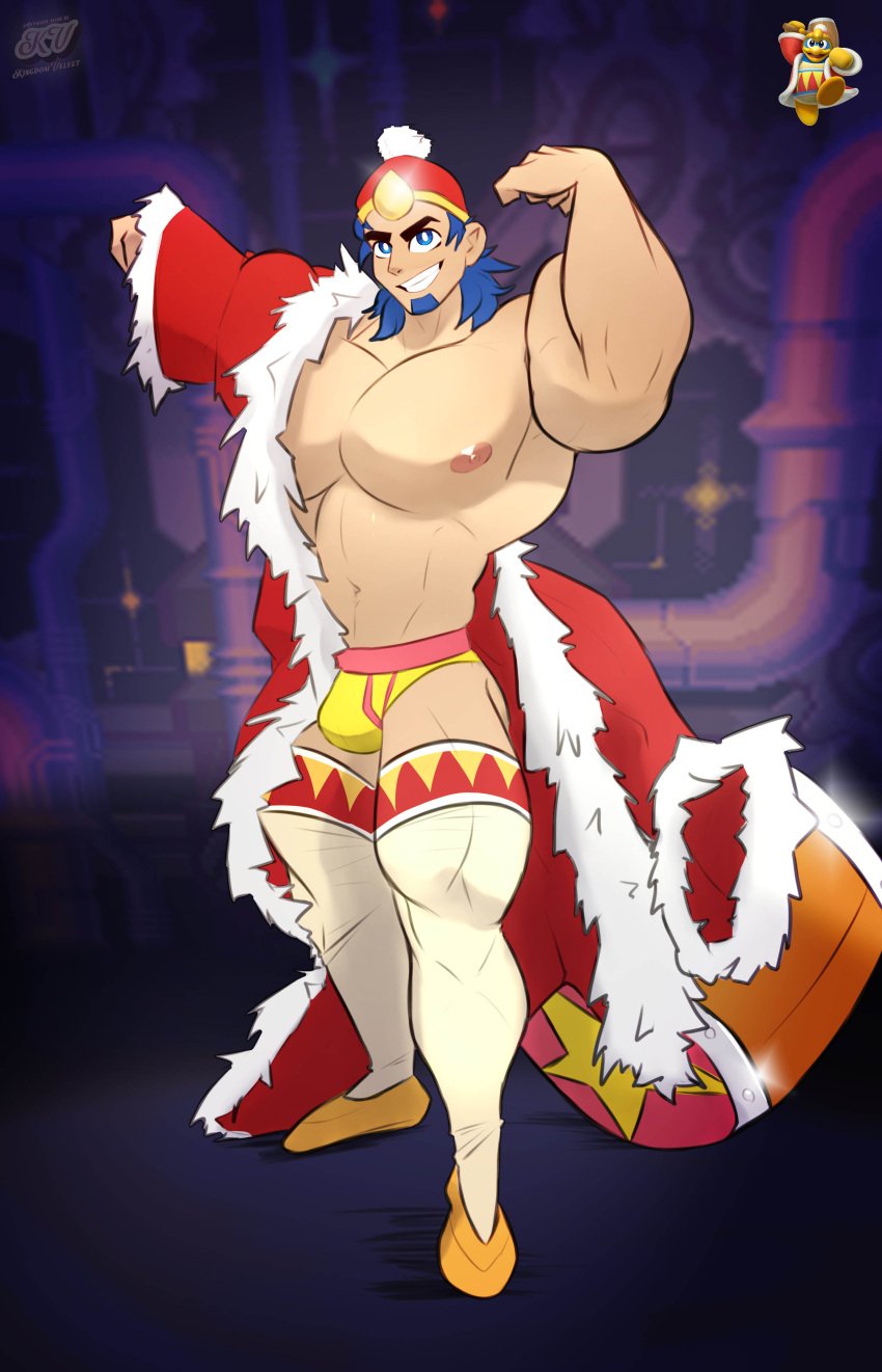 balls bara big_penis bulge facial_hair flaccid flexing gijinka king_dedede kingdom_velvet kirby_(series) male male_only muscles muscular nintendo penis solo solo_male