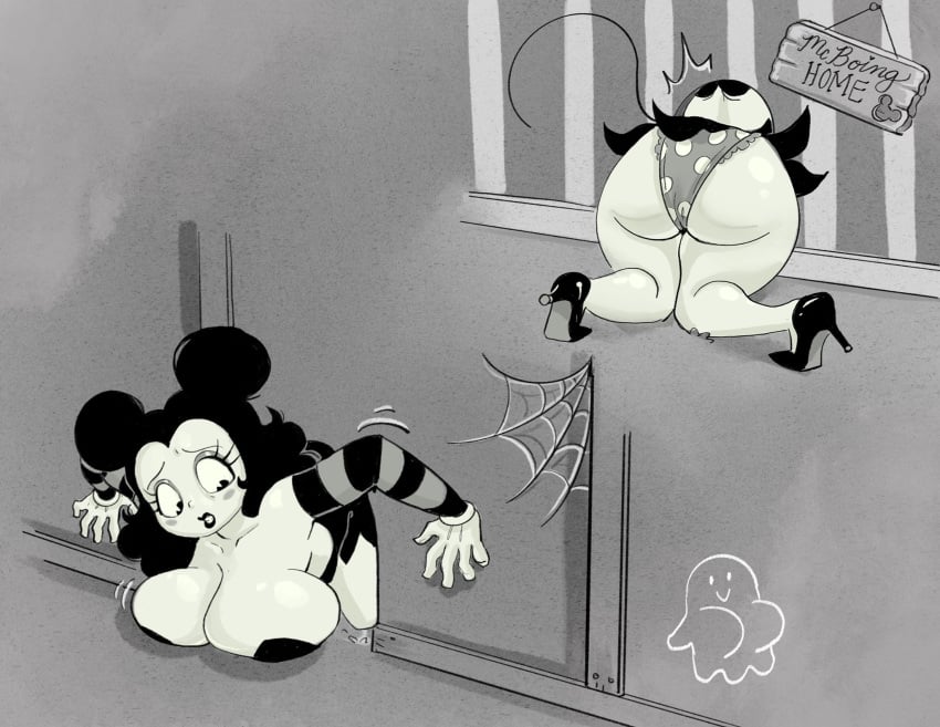 1girls black_and_white cartoony cobweb monochrome mouse_hole panties rubberhose sally_mcboing surprised toon toony