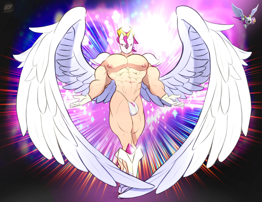 balls bara big_penis bulge flaccid galacta_knight kingdom_velvet kirby_(series) male male_only mask muscles muscular nintendo penis solo solo_male wings