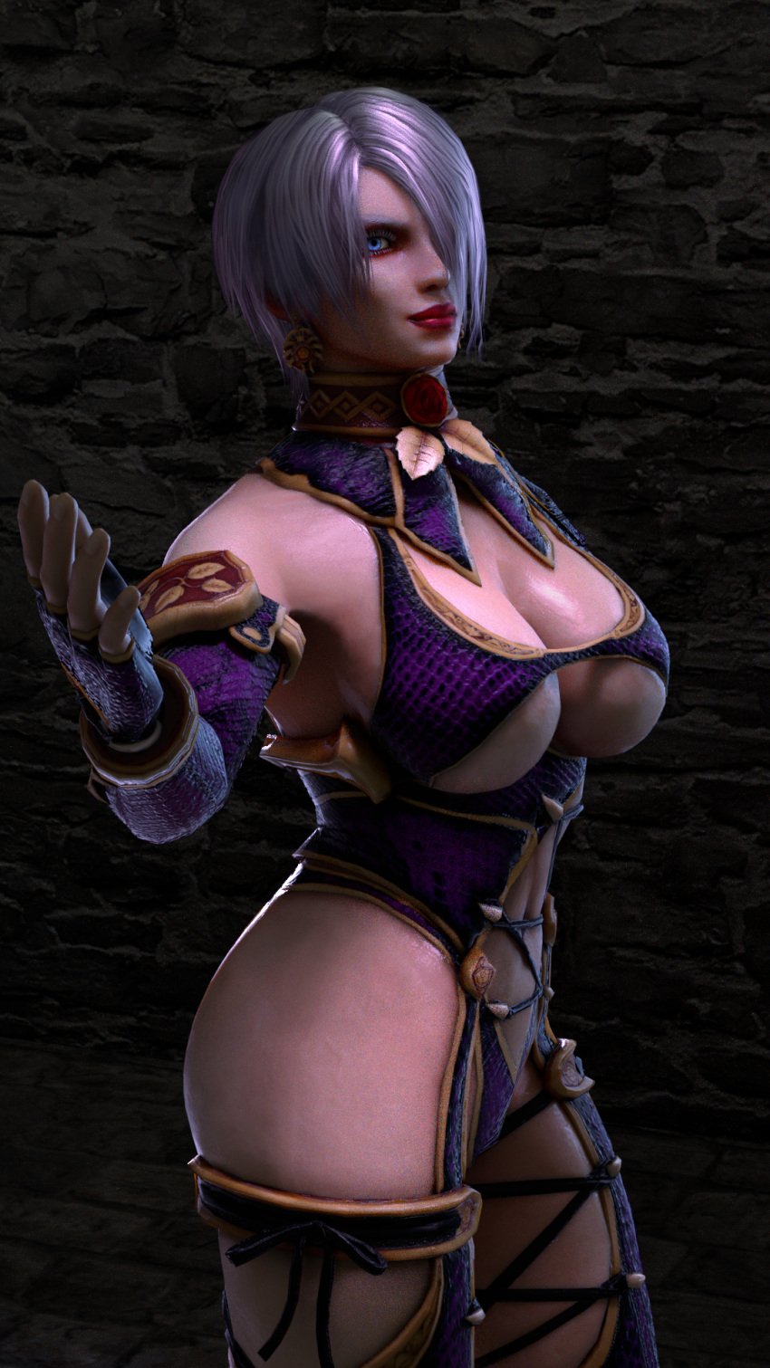 3d hair_over_one_eye heebiejeebus isabella_valentine large_breasts short_hair short_hair_female soul_calibur white_hair