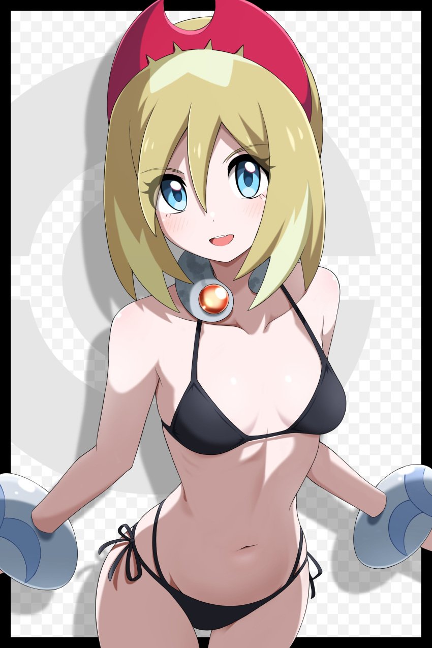absurdres alternate_costume bikini blonde_hair blue_eyes breasts female highres irida_(pokemon) nintendo pokemon pokemon_legends:_arceus shabana_may small_breasts solo swimsuit