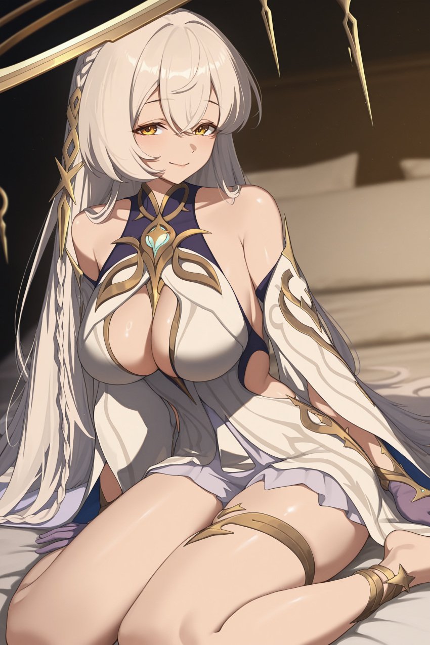 ai ai_art ai_assisted ai_generated big_breasts divine divine_slut genshin_impact goddess istaroth_(genshin_impact) light-skinned_female pale-skinned_female white_hair