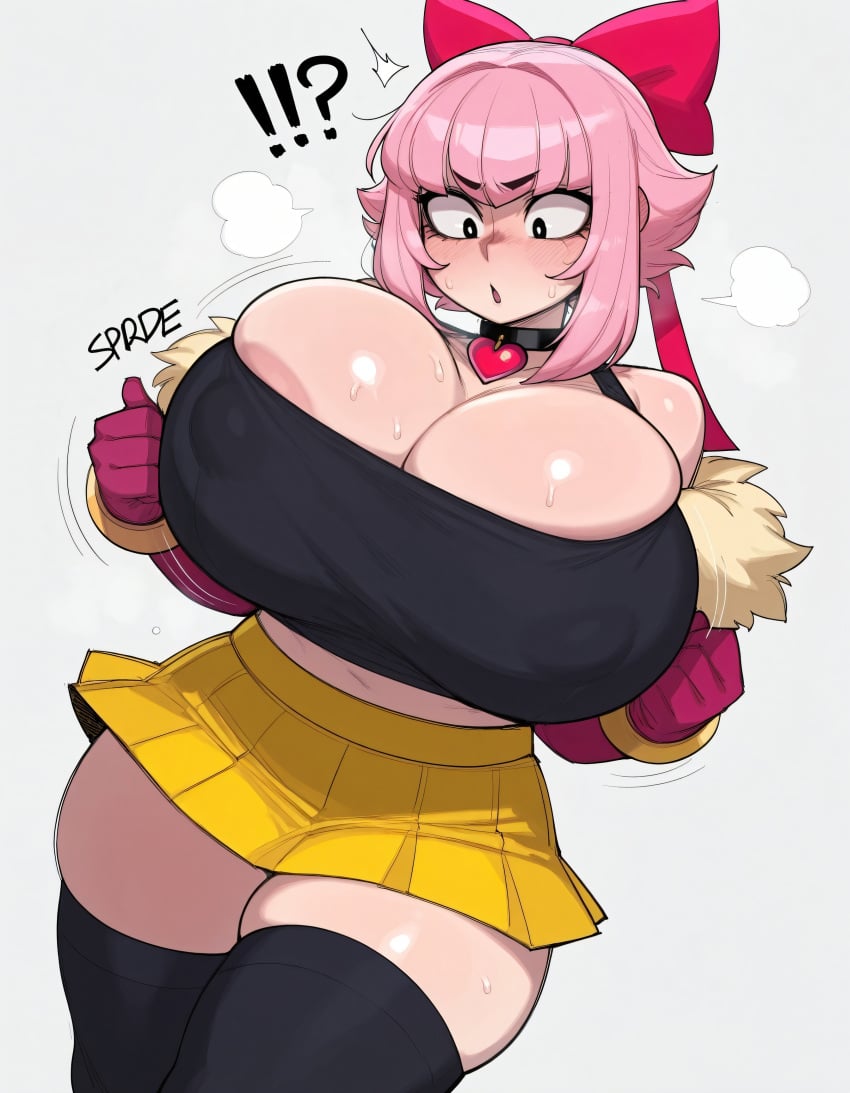 ! !? 1girls ? ai_generated alternate_ass_size alternate_body_type alternate_breast_size areola areola_slip areolae ass big_ass big_breasts black_eyes blush bouncing_breasts bow brawl_stars breast_grab breasts breasts_bigger_than_head bursting_breasts choker crop_top curvy elbow_gloves embarrassed female female_only grabbing grabbing_own_breast heavy_breathing huge_breasts large_ass large_breasts looking_at_breasts looking_down massive_breasts melodie melodie_(brawl_stars) midriff nipple_bulge nipples nipples_visible_through_clothing open_mouth pink_hair shocked shocked_expression skirt solo supercell surprised surprised_expression sweat sweatdrop thick_thighs wide_eyed