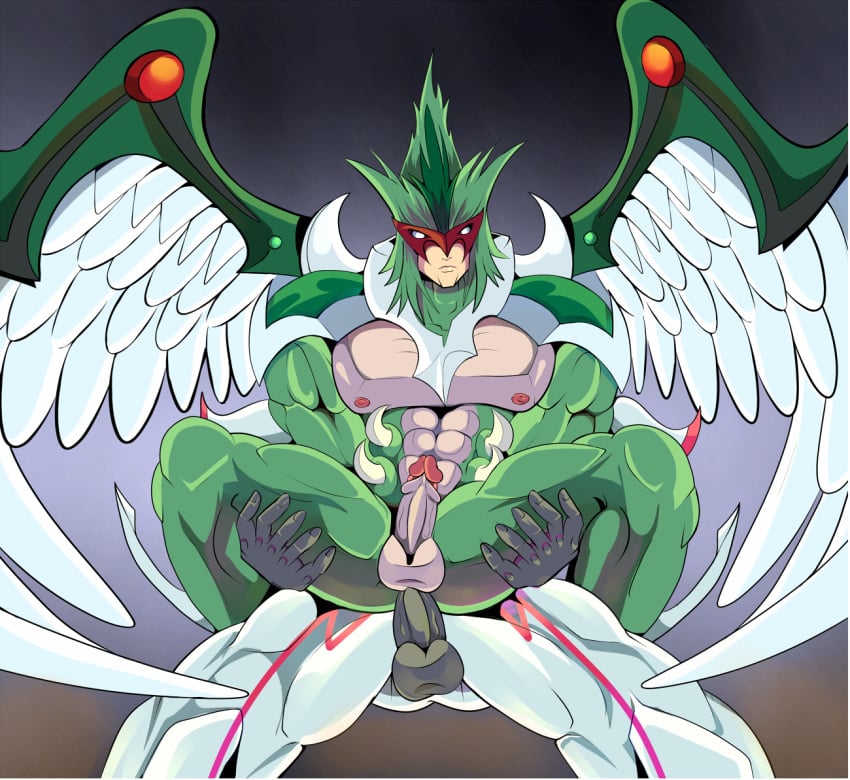 abs anal animal_humanoid ass avian avian_humanoid balls bird boner elemental_hero_avian elemental_hero_neos erection feathers gay green_hair green_skin hair humanoid iyumiblue konami male male/male male_only mask nipples penis spikes white_eyes white_feathers wings yaoi yu-gi-oh! yu-gi-oh!_gx