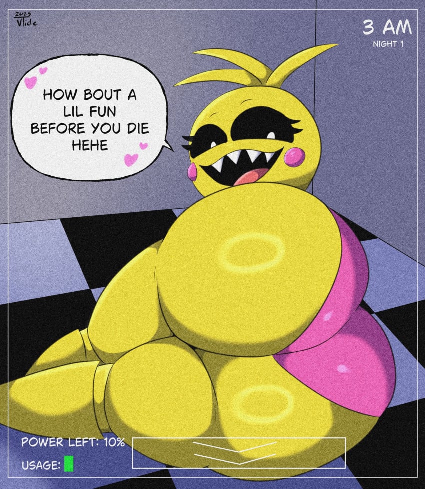 animatronic animatronic_female ass ass_focus chicken chicken_girl five_nights_at_freddy's five_nights_at_freddy's_2 robot robot_girl scottgames toy_chica_(fnaf) voidtide30