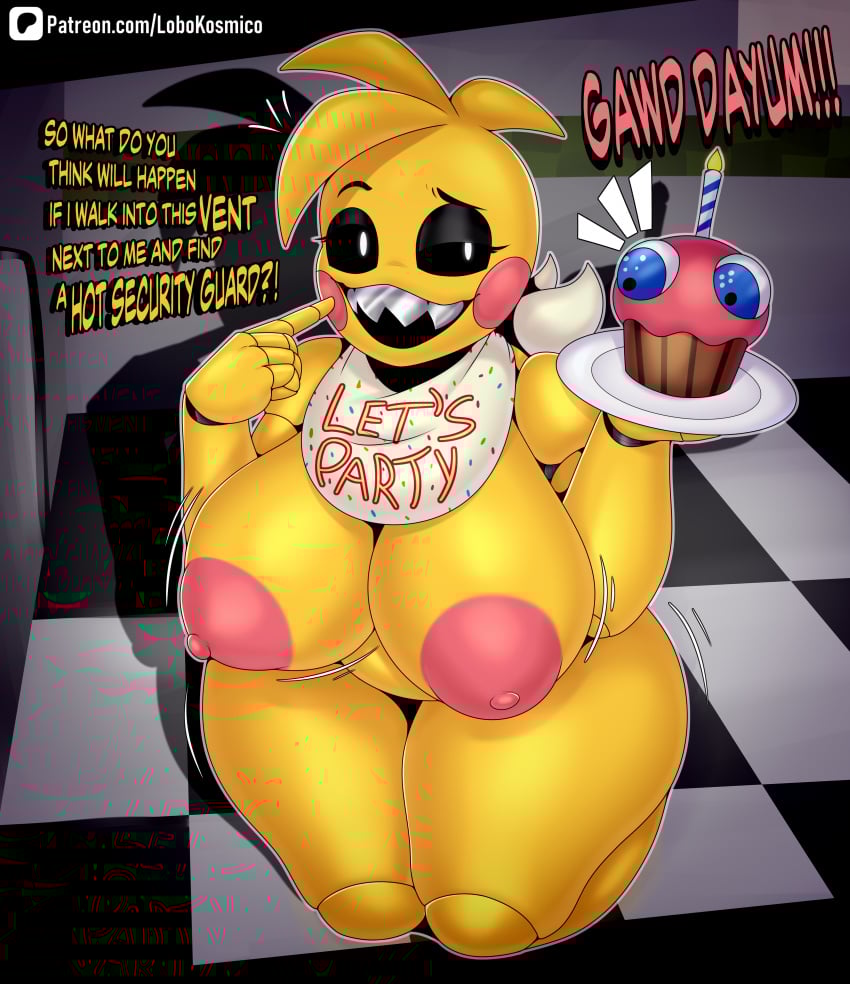 1girls animatronic animatronic_female big_breasts breasts breasts_out chicken chicken_girl female five_nights_at_freddy&#039;s five_nights_at_freddy&#039;s_2 lobokosmico robot robot_girl scottgames toy_chica_(fnaf)