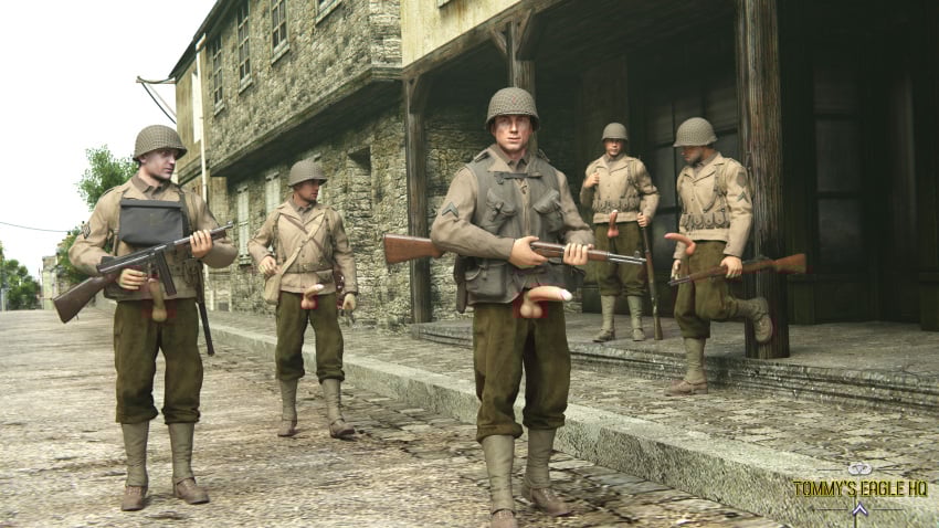army erection exhibitionism gay gay_male gay_sex group group_sex hard_on medal_of_honor_airborne military orgy outdoors soldier soldiers tommys_eagle_hq uniform weapon ww2
