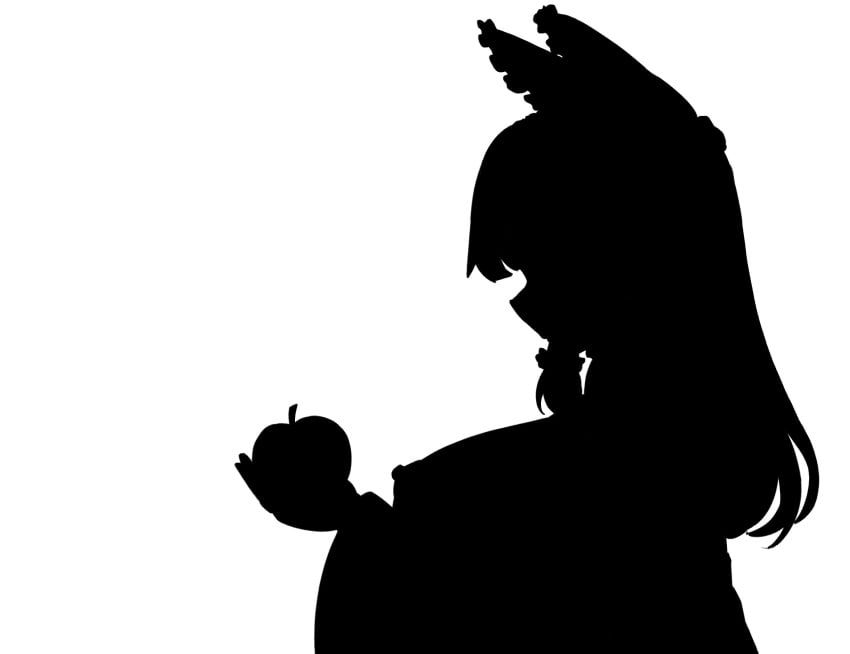 apple bad_apple!! food fruit greyscale hakurei_reimu highres holding holding_food holding_fruit monochrome nanaii_desu nipples parody