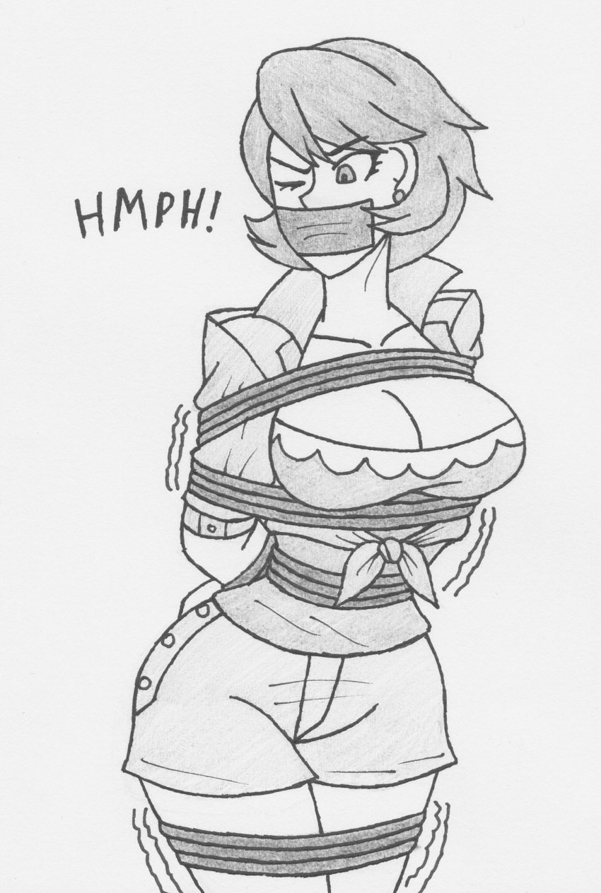 1girls breasts female one_eye_closed persona persona_4_arena persona_4_arena_ultimax short_hair tied_up yukari_takeba