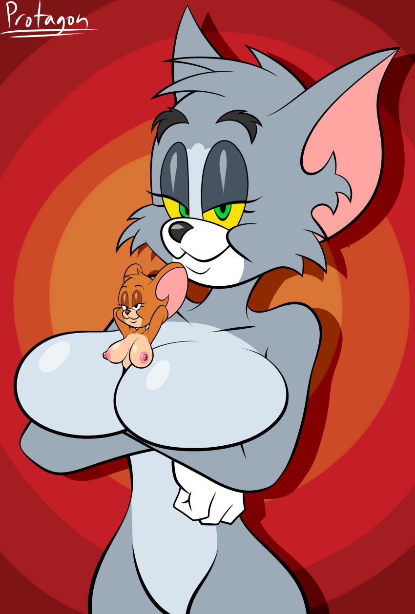 2girls anthro breasts feline female_only genderbend genderswap_(mtf) jerry_mouse mouse multiple_girls protagon rodent rule_63 tom_and_jerry tom_cat