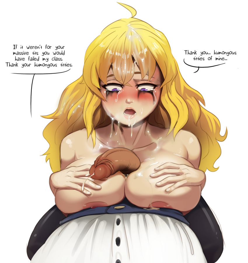 1boy 1girls 2d 2d_(artwork) 2d_artwork after_rape after_titfuck ambiguous_consent areolae big_boobs big_breasts big_tits big_tits_squeezed_together blackmail blonde_hair blonde_hair_female blush breasts breasts_bigger_than_head clothed_male_nude_female clothing collarbone cum cum_in_mouth cum_on_body cum_on_breasts cum_on_chin cum_on_face cum_on_hair dark-skinned_male dubious_consent english_text facial female femsub flaccid_penis flaccid_penis_after_sex forced grade_prostitution large_breasts makeup male male_pov maledom maledom_caption mascara misogyny nipples oral outercourse paizuri penis polyle pov purple_eyes_female questionable_consent rape raped ruined_makeup running_mascara runny_makeup rwby sarcasm sexual_favor speech_bubble straight text thanking_rapist titfuck titjob tits tits_bigger_than_head yang_xiao_long