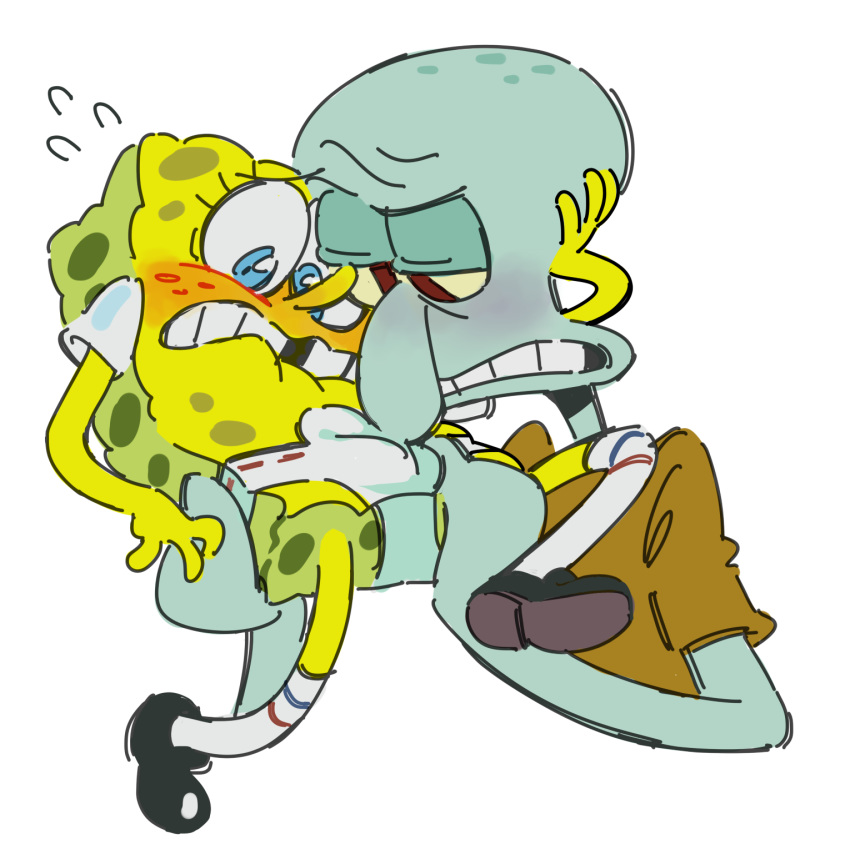 blushing bulge cephalopod clothed gay gentle_maledom holding male_only mao_draws nervous nickelodeon octopodiform octopus raised_eyebrow sea_sponge size_difference smooth_skin spongebob_squarepants spongebob_squarepants_(character) squidward_tentacles squirming tentacle unamused underwear yaoi