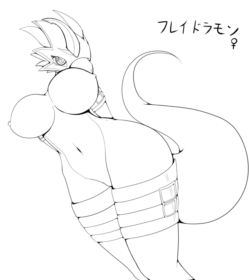 1girls anthro anthrofied areola areolae belly belly_button big_breasts breasts digimon digimon_(species) dragon dragonewt eyelashes female female_only flamedramon genderswap hi_res hips huge_breasts humanoid large_breasts long_tail monochrome navel nipples sketch solo solo_female tail thick thick_tail thick_thighs thighs voluptuous wide_hips