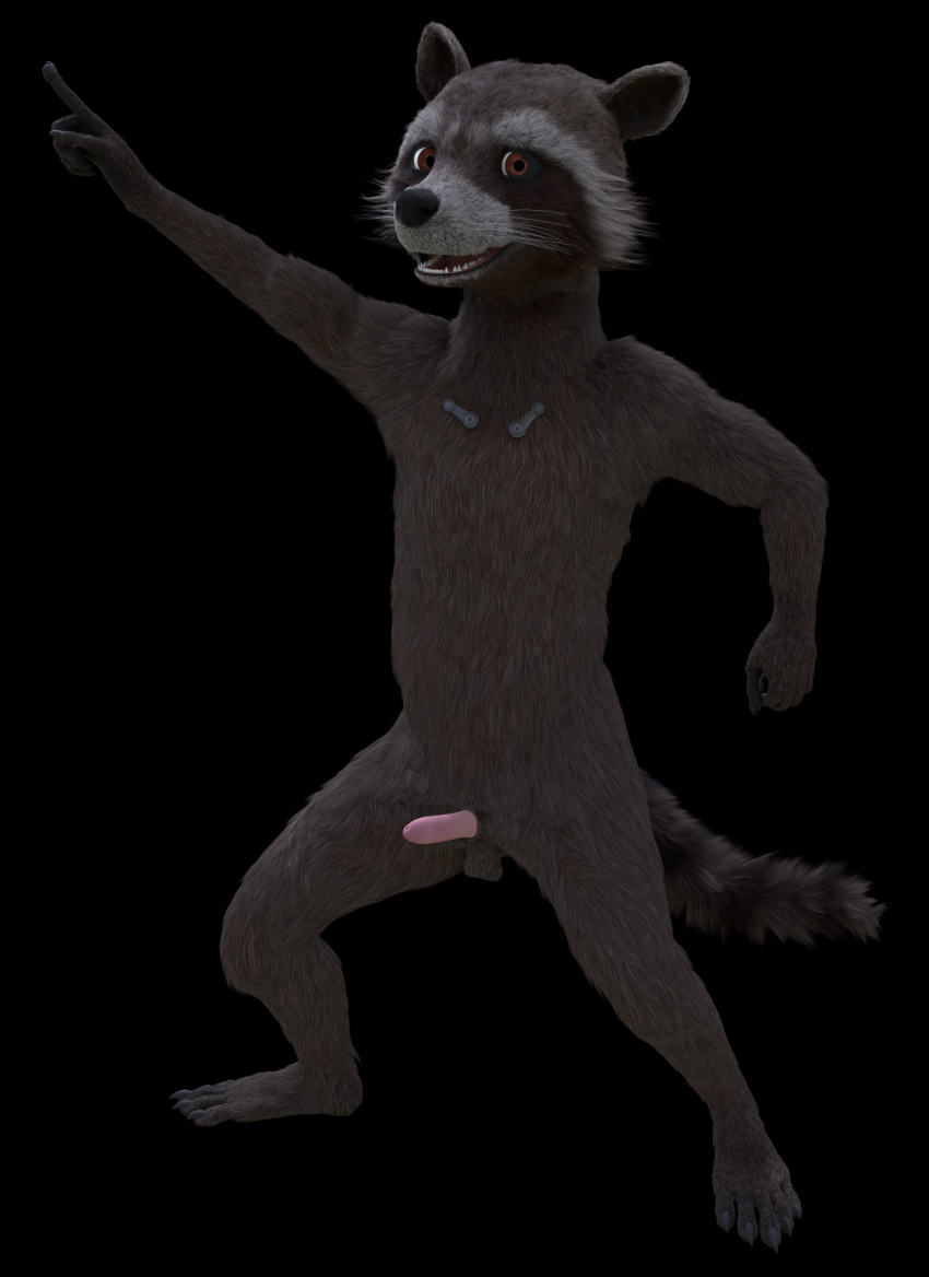 3d 3d_(artwork) anthro dancing digital_media_(artwork) disney front_view fur guardians_of_the_galaxy hi_res male male_only mammal marvel nude penis procyonid raccoon rocket_raccoon rockyrcoon solo