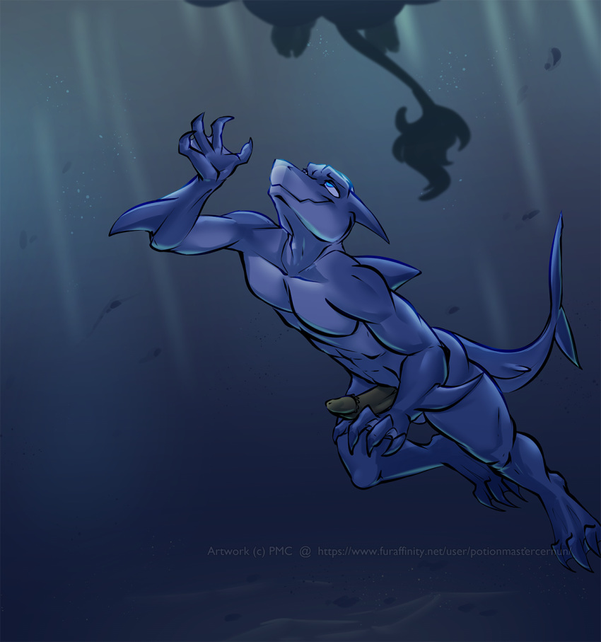 anthro balls erection fish male male_only marine nude potionmastercernun shark solo_focus underwater water watermark