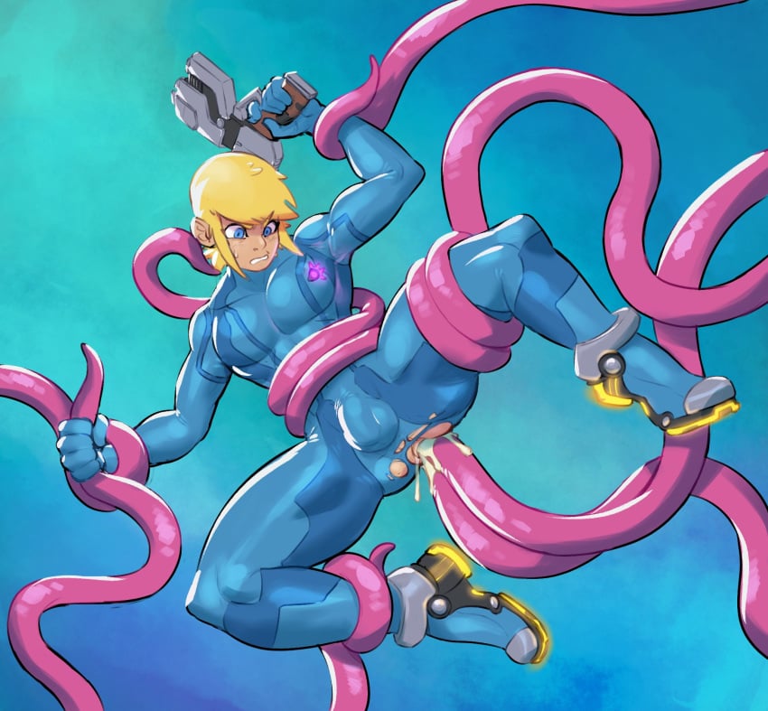 1boy anal anal_sex blonde_hair bodysuit bulge cum femboy genderswap genderswap_(ftm) gun handgun jayecho male metroid monster muscular nintendo penis_shaped_bulge rule_63 samus_aran sex skin_tight tentacle tentacle_sex torn_bodysuit torn_clothes weapon zero_suit