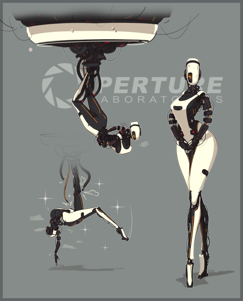 1girls 2020 2d alternate_breast_size android artist_signature ass big_ass bioluminescence black_body black_breasts cleavage curvy curvy_figure dat_ass female female_only glados grey_background half-closed_eye hanging_breasts hi_res humanoid justrube living_machine mechanical one_eye one_leg_up orange_sclera portal_(series) portal_2 posing robot robot_girl robot_humanoid robot_joints rube signature solo spread_legs spreading spreading_legs standing tank_top thick_thighs thighs valve_(company) watermark white_tank_top wide_hips wires